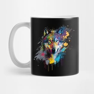 Wolf Abstract Artwork, Vibrant, Paint Splatter Mug